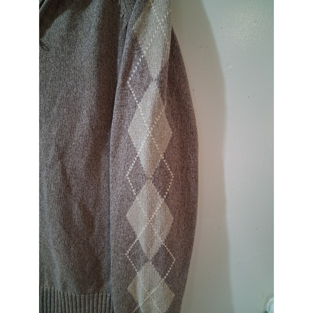 Geoffrey Beene Mens Large Taupe CottonQuarter Zip Sweater Argyle Sleeve Pullover - Picture 4 of 4
